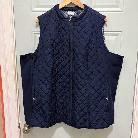 Kim Rogers Jackets & Blazers - Kim Rogers Puffer Vest Womens 3XL Navy Blue Full Zip Plaid Lined Pockets